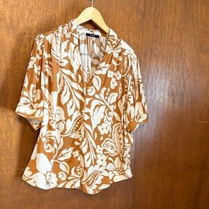 T Tahari Floral Button-Down Shirt - Brown and White